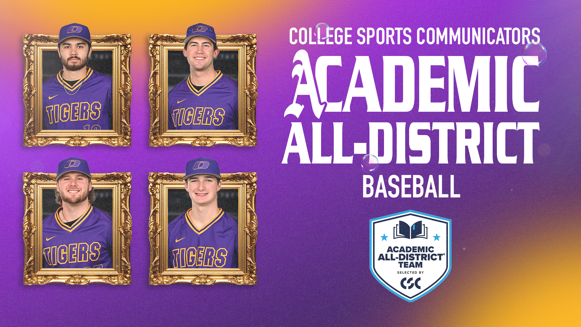 FOUR TIGERS NAMED TO CSC ACADEMIC ALL-DISTRICT BASEBALL TEAM