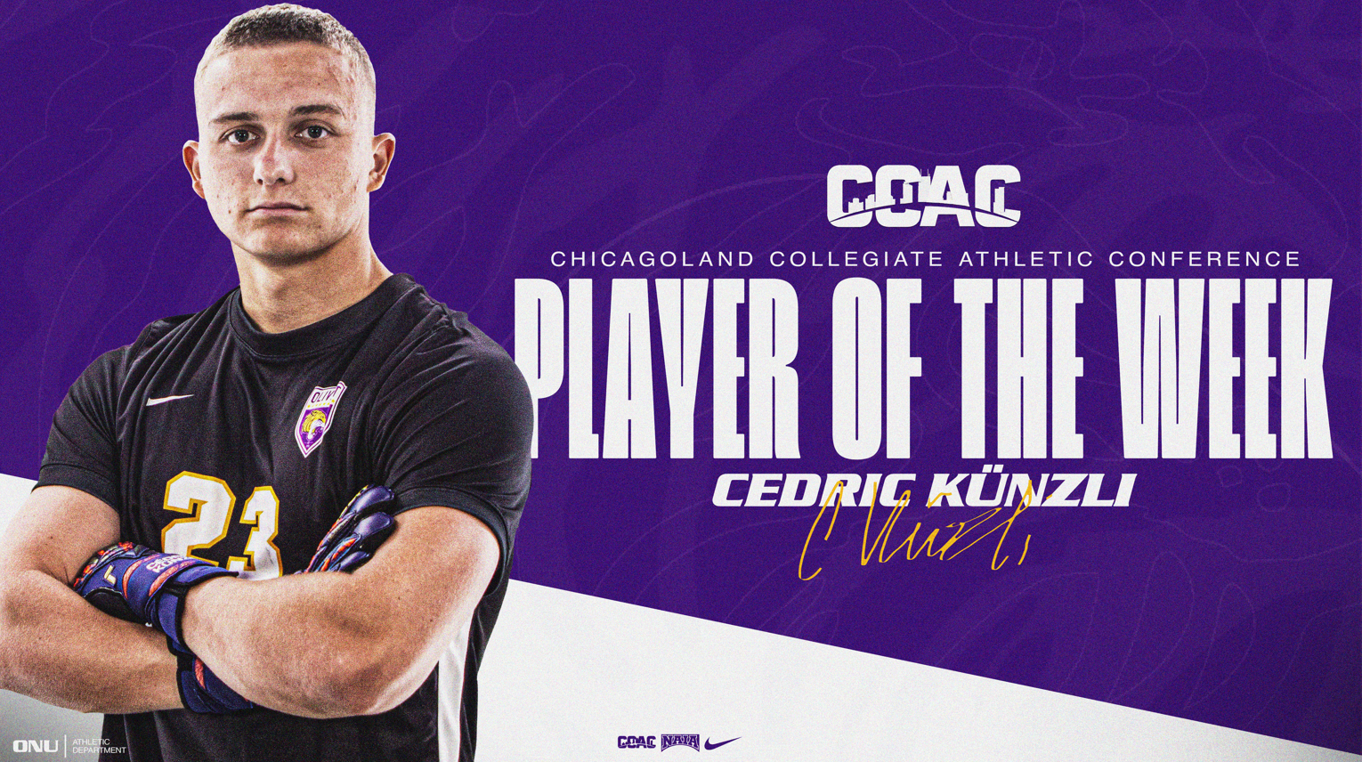 CEDRIC KUNZLI NAMED CCAC DEFENSIVE PLAYER OF THE WEEK