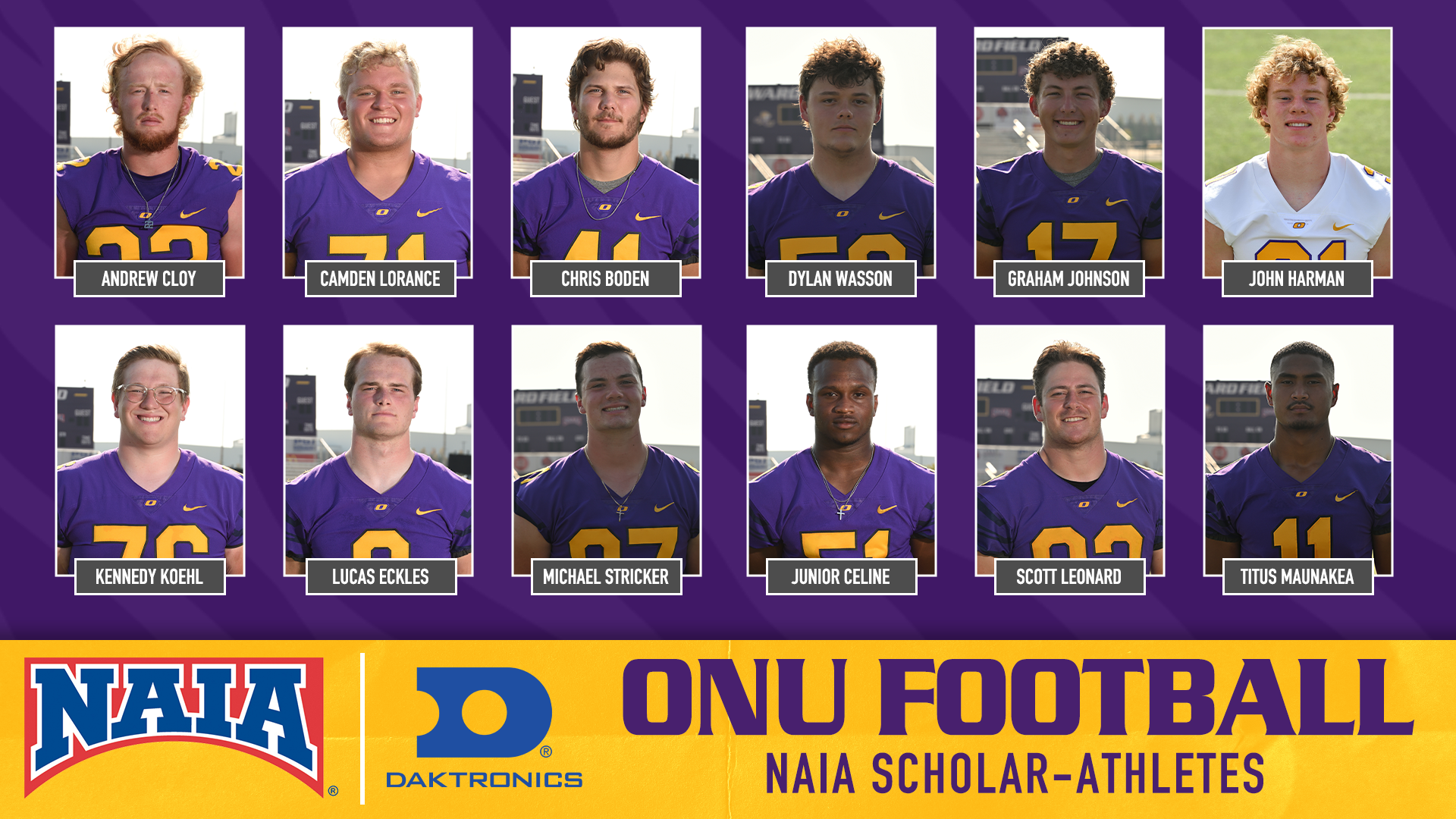 ONU FOOTBALL NAMES A DOZEN NAIA SCHOLAR-ATHLETES