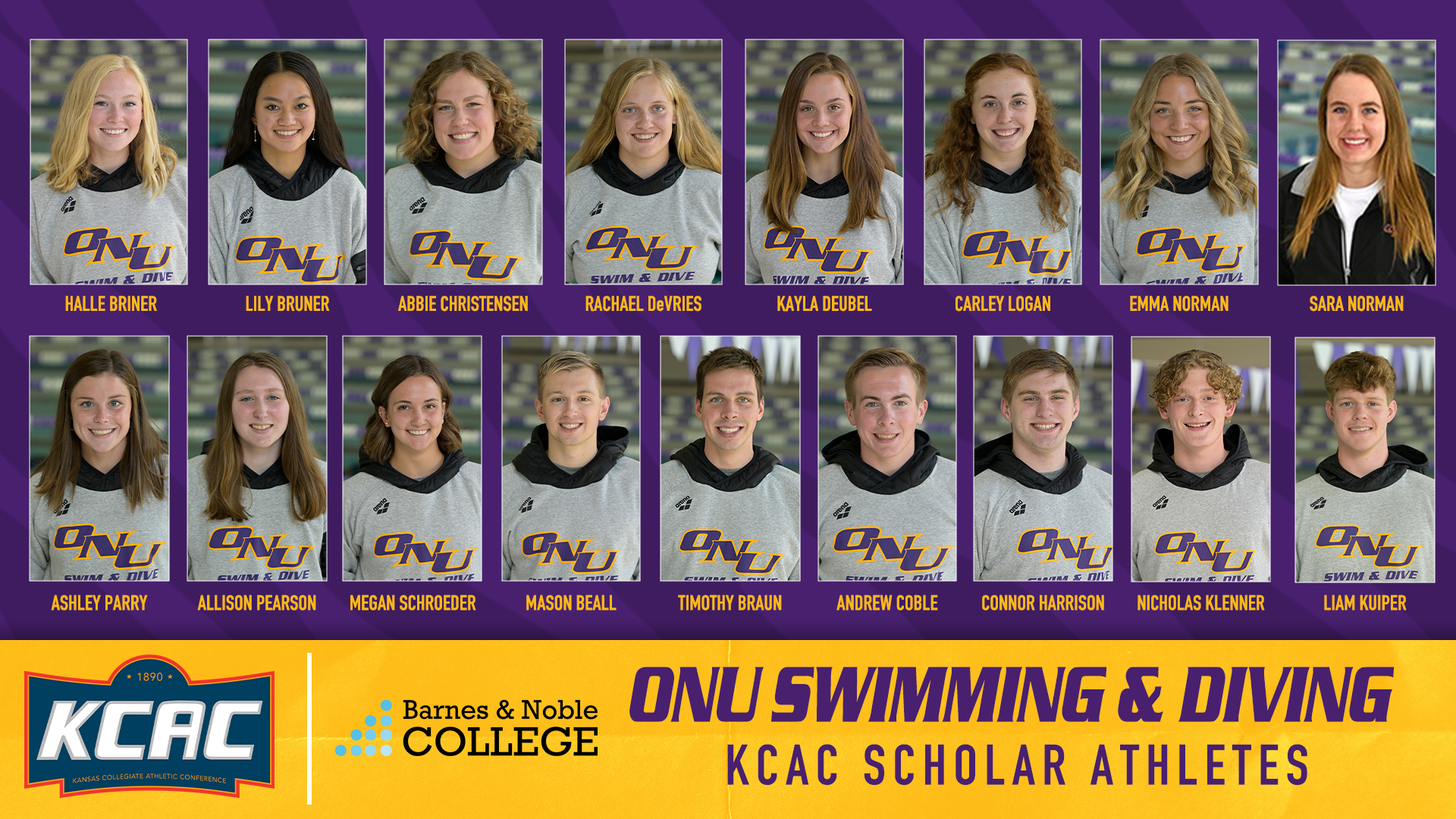 ONU SWIM & DIVE EARNS 17 KCAC SCHOLAR-ATHLETES