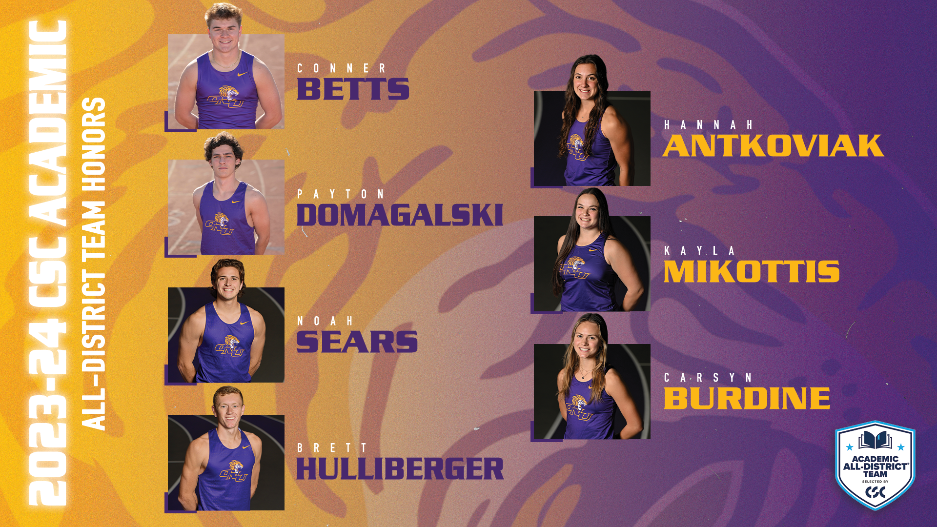 SEVEN TIGERS COLLECT CSC ACADEMIC ALL-DISTRICT TEAM HONORS